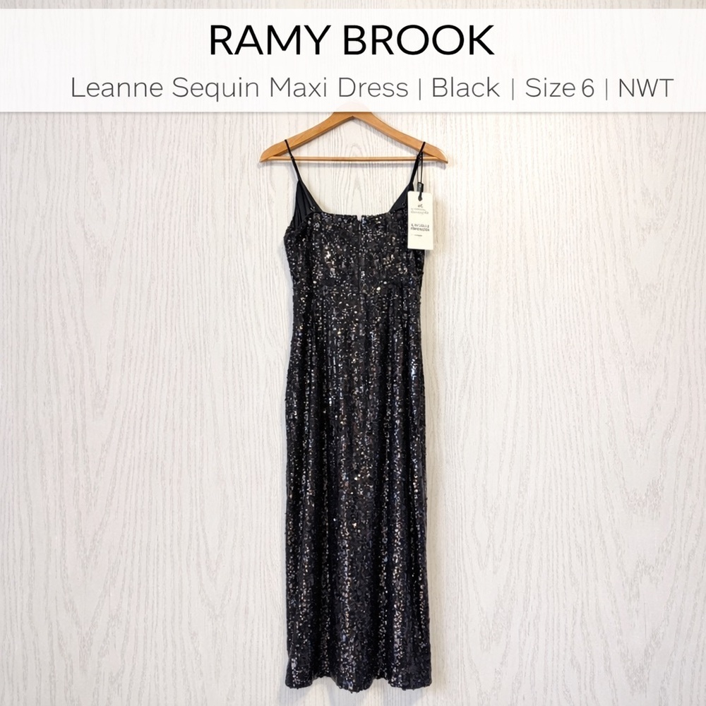 Ramy Brook Leanne Sequin Maxi Dress Black Size 6 NWT